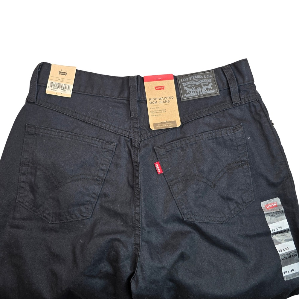 Levis High Waisted Mom Jeans Black Cotton Hemp Tapered Leg 28x30 NWT